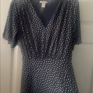 Flare dress. Dark navy blue & white spots